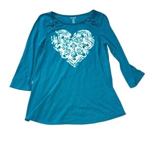Girls 16 green 3/4 sleeve heart shirt